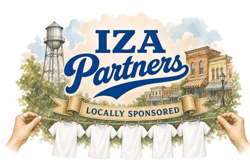 IZA Partners — Locally Sponsored, blank shirts hanging on a line ready to be printed